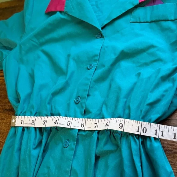 Vintage 60s 70s Teal and Pink Dress - Picture 6 of 6
